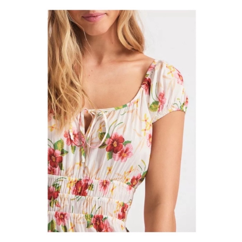 New! LoveShackFancy Magdalene Floral Ruffle Cotton Midi Dress in Pink Hibiscus - Picture 9 of 16